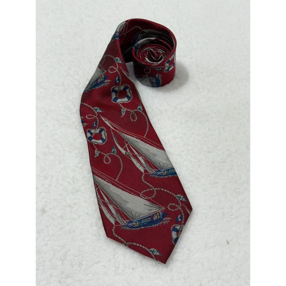 Nautica Mens Silk Nautical‎ Sailboat Life Preserver Neck Tie Red